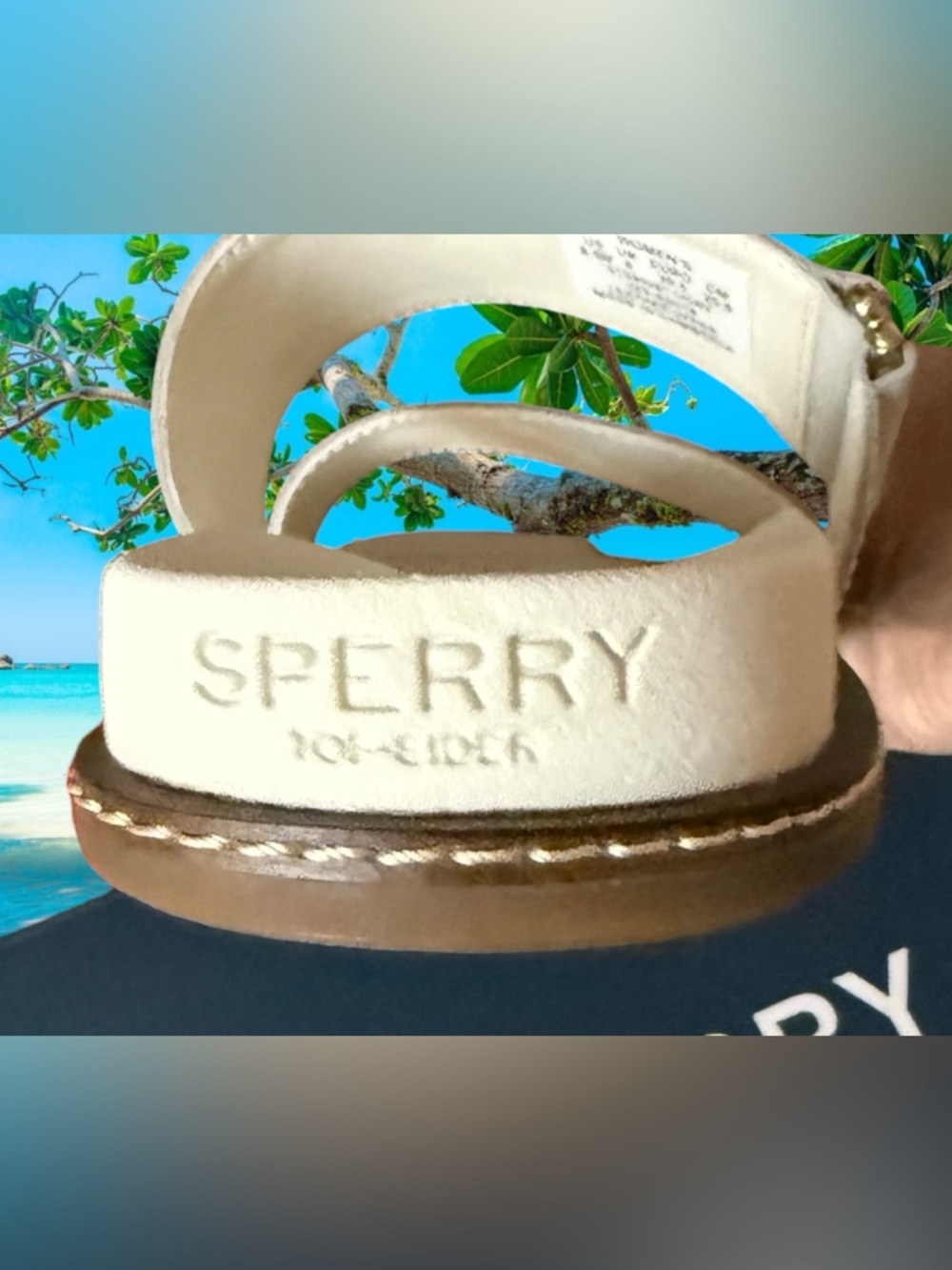Sperry Women's Double Strap Slide Sandals in Off-White and Brown - Picture 5 of 7